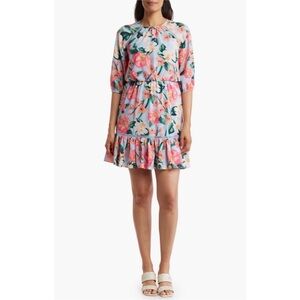 Eliza J Blue Floral Ruffle Hem Dress Size 4